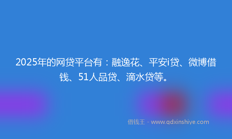 2025年的网贷平台有：融逸花、平安i贷、微博借钱、51人品贷、滴水贷等。