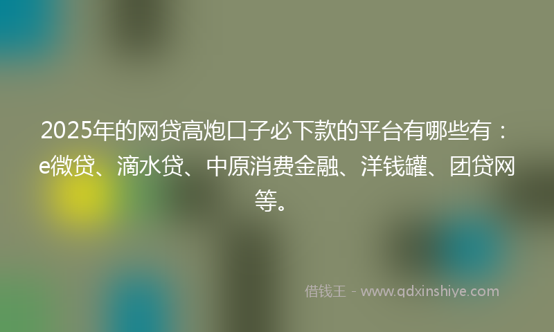 2025年的网贷高炮口子必下款的平台有哪些有：e微贷、滴水贷、中原消费金融、洋钱罐、团贷网等。