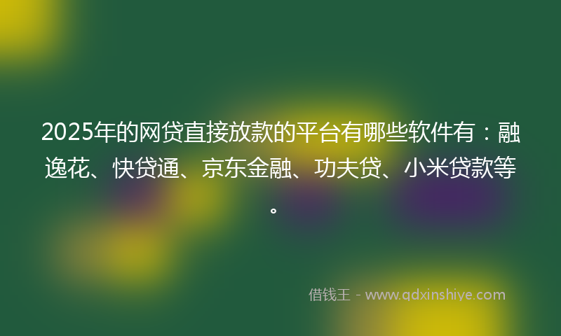 2025年的网贷直接放款的平台有哪些软件有：融逸花、快贷通、京东金融、功夫贷、小米贷款等。