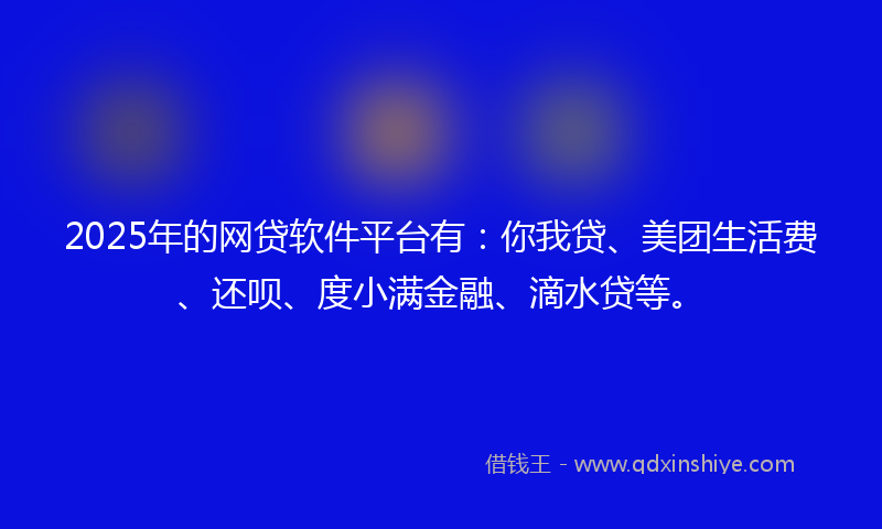 2025年的网贷软件平台有：你我贷、美团生活费、还呗、度小满金融、滴水贷等。