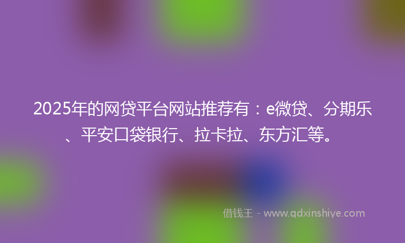2025年的网贷平台网站推荐有：e微贷、分期乐、平安口袋银行、拉卡拉、东方汇等。