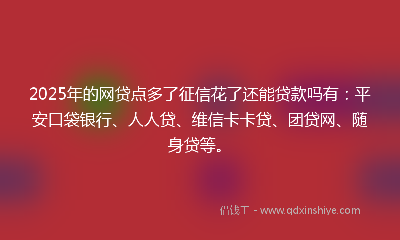 2025年的网贷点多了征信花了还能贷款吗有：平安口袋银行、人人贷、维信卡卡贷、团贷网、随身贷等。