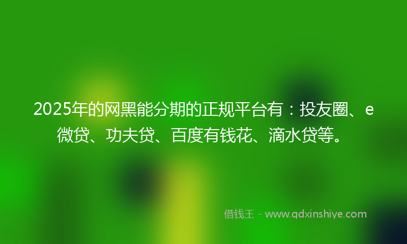 2025年的网黑能分期的正规平台有：投友圈、e微贷、功夫贷、百度有钱花、滴水贷等。