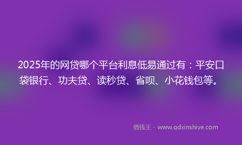 2025年的网贷哪个平台利息低易通过有：平安口袋银行、功夫贷、读秒贷、省呗、小花钱包等。