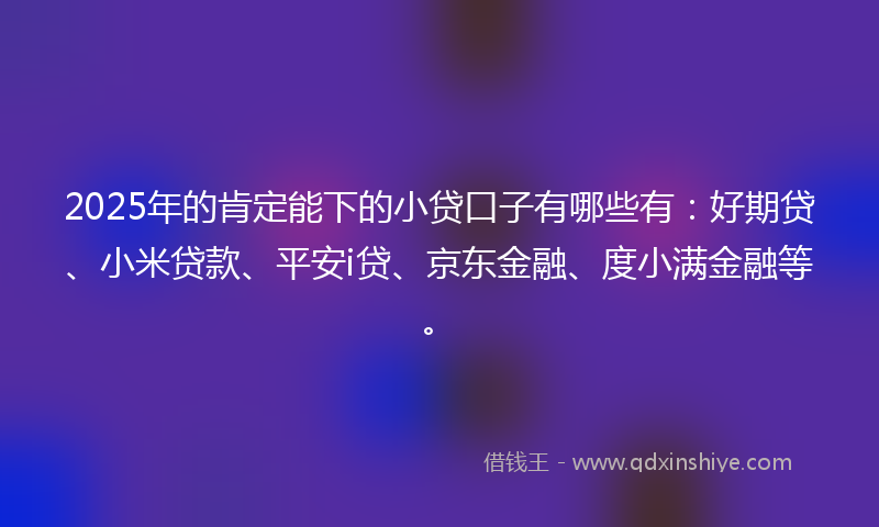 2025年的肯定能下的小贷口子有哪些有：好期贷、小米贷款、平安i贷、京东金融、度小满金融等。