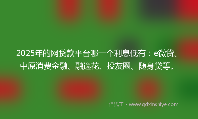 2025年的网贷款平台哪一个利息低有：e微贷、中原消费金融、融逸花、投友圈、随身贷等。