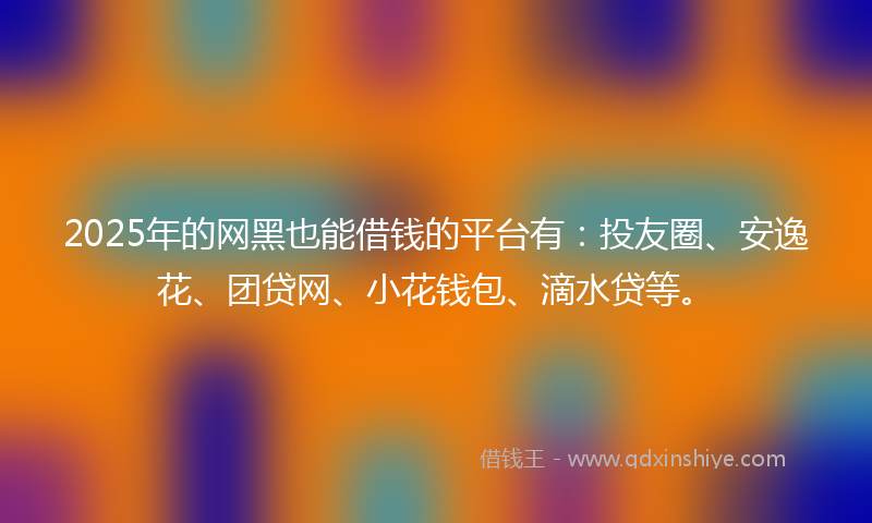 2025年的网黑也能借钱的平台有：投友圈、安逸花、团贷网、小花钱包、滴水贷等。