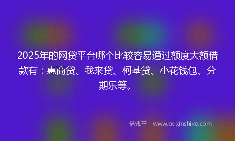 2025年的网贷平台哪个比较容易通过额度大额借款有：惠商贷、我来贷、柯基贷、小花钱包、分期乐等。