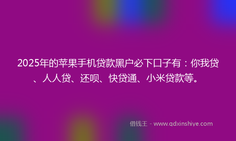 2025年的苹果手机贷款黑户必下口子有：你我贷、人人贷、还呗、快贷通、小米贷款等。