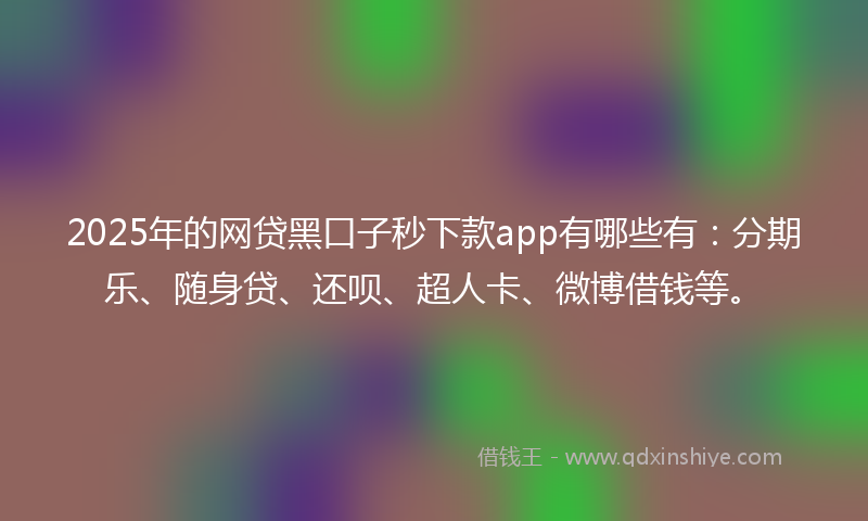 2025年的网贷黑口子秒下款app有哪些有：分期乐、随身贷、还呗、超人卡、微博借钱等。