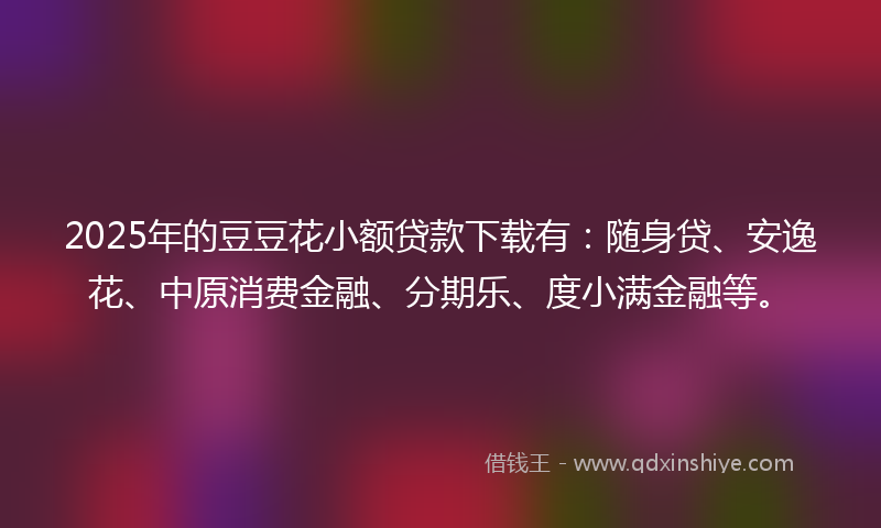 2025年的豆豆花小额贷款下载有：随身贷、安逸花、中原消费金融、分期乐、度小满金融等。