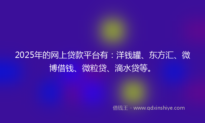 2025年的网上贷款平台有：洋钱罐、东方汇、微博借钱、微粒贷、滴水贷等。