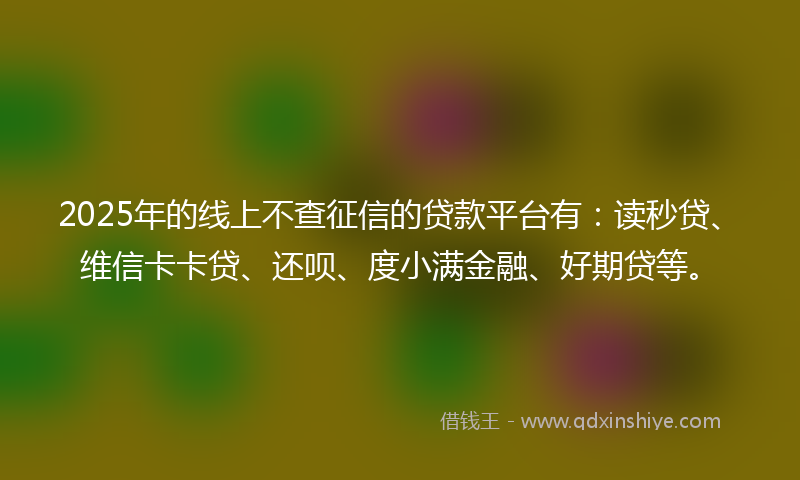 2025年的线上不查征信的贷款平台有：读秒贷、维信卡卡贷、还呗、度小满金融、好期贷等。