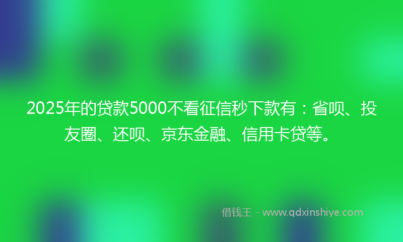 2025年的贷款5000不看征信秒下款有：省呗、投友圈、还呗、京东金融、信用卡贷等。