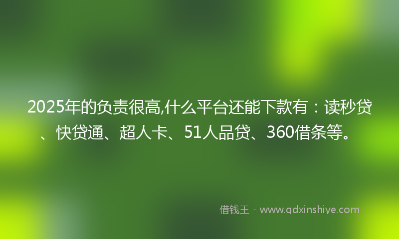 2025年的负责很高,什么平台还能下款有：读秒贷、快贷通、超人卡、51人品贷、360借条等。