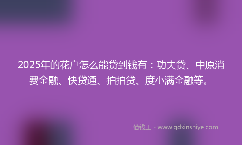 2025年的花户怎么能贷到钱有：功夫贷、中原消费金融、快贷通、拍拍贷、度小满金融等。