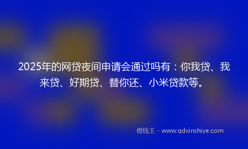 2025年的网贷夜间申请会通过吗有：你我贷、我来贷、好期贷、替你还、小米贷款等。