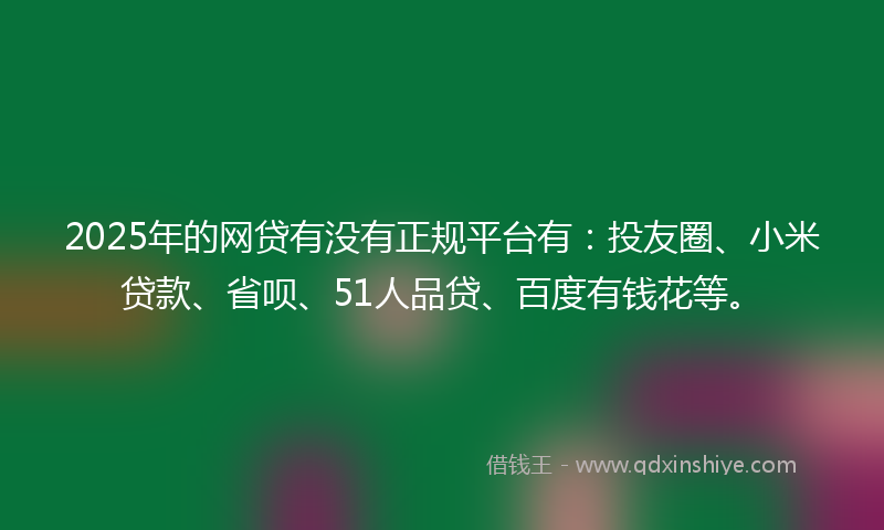 2025年的网贷有没有正规平台有：投友圈、小米贷款、省呗、51人品贷、百度有钱花等。