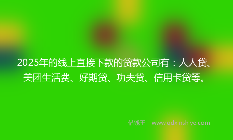 2025年的线上直接下款的贷款公司有：人人贷、美团生活费、好期贷、功夫贷、信用卡贷等。