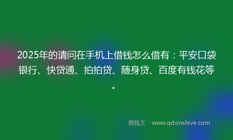 2025年的请问在手机上借钱怎么借有：平安口袋银行、快贷通、拍拍贷、随身贷、百度有钱花等。