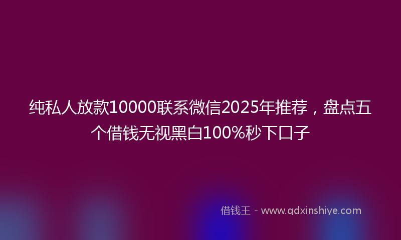 纯私人放款10000联系微信2025年推荐，盘点五个借钱无视黑白100%秒下口子