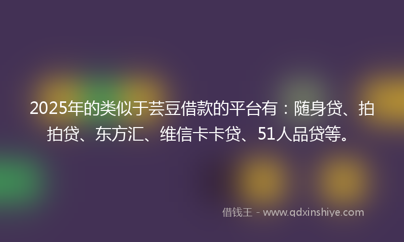 2025年的类似于芸豆借款的平台有：随身贷、拍拍贷、东方汇、维信卡卡贷、51人品贷等。