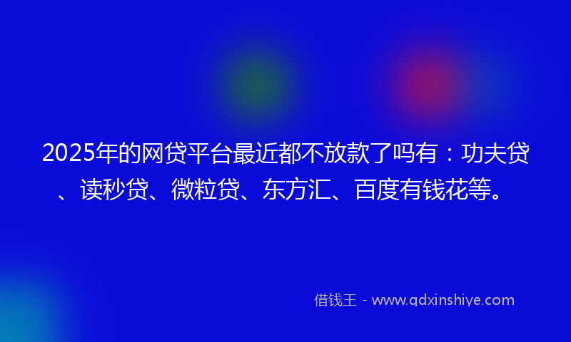 2025年的网贷平台最近都不放款了吗有：功夫贷、读秒贷、微粒贷、东方汇、百度有钱花等。