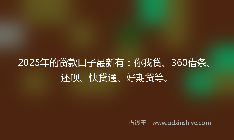 2025年的贷款口子最新有：你我贷、360借条、还呗、快贷通、好期贷等。