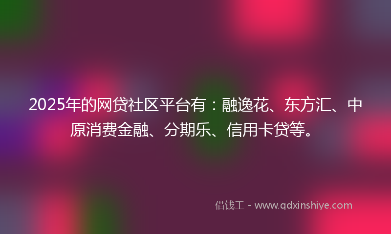 2025年的网贷社区平台有：融逸花、东方汇、中原消费金融、分期乐、信用卡贷等。