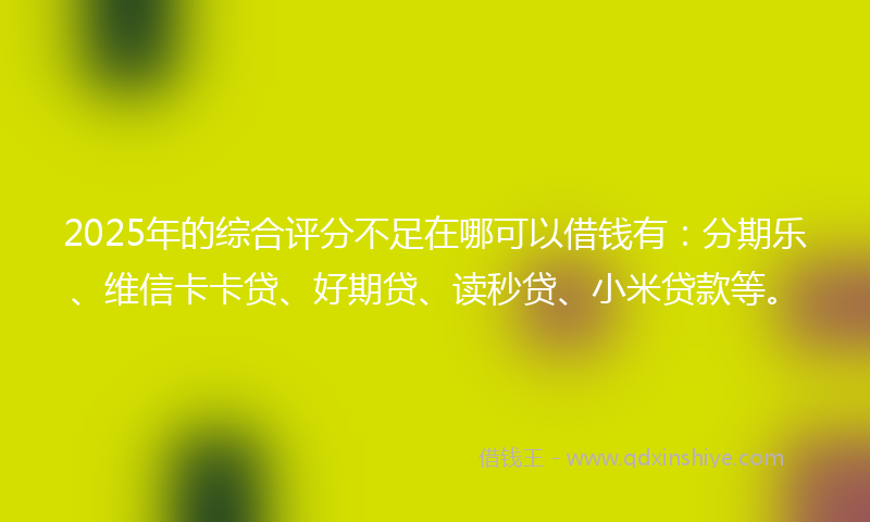 2025年的综合评分不足在哪可以借钱有：分期乐、维信卡卡贷、好期贷、读秒贷、小米贷款等。
