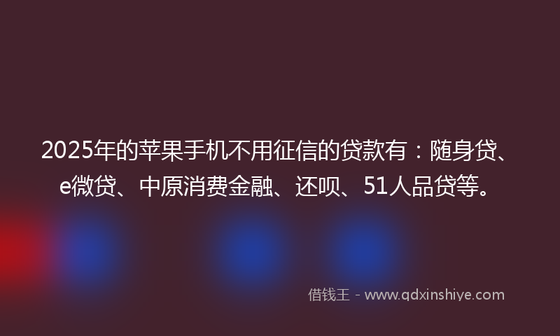 2025年的苹果手机不用征信的贷款有：随身贷、e微贷、中原消费金融、还呗、51人品贷等。