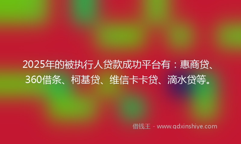 2025年的被执行人贷款成功平台有：惠商贷、360借条、柯基贷、维信卡卡贷、滴水贷等。
