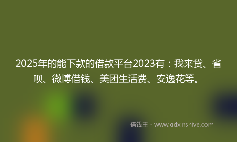 2025年的能下款的借款平台2023有：我来贷、省呗、微博借钱、美团生活费、安逸花等。