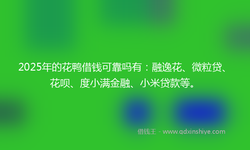 2025年的花鸭借钱可靠吗有：融逸花、微粒贷、花呗、度小满金融、小米贷款等。