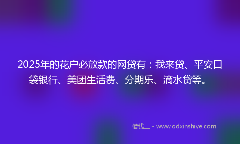 2025年的花户必放款的网贷有：我来贷、平安口袋银行、美团生活费、分期乐、滴水贷等。