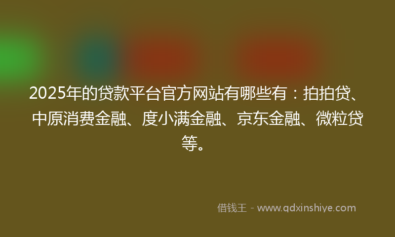2025年的贷款平台官方网站有哪些有：拍拍贷、中原消费金融、度小满金融、京东金融、微粒贷等。