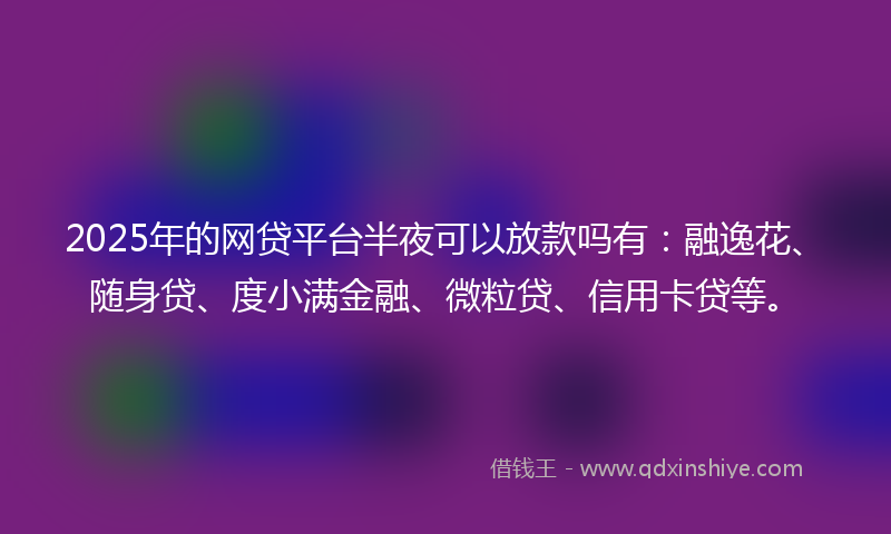 2025年的网贷平台半夜可以放款吗有：融逸花、随身贷、度小满金融、微粒贷、信用卡贷等。