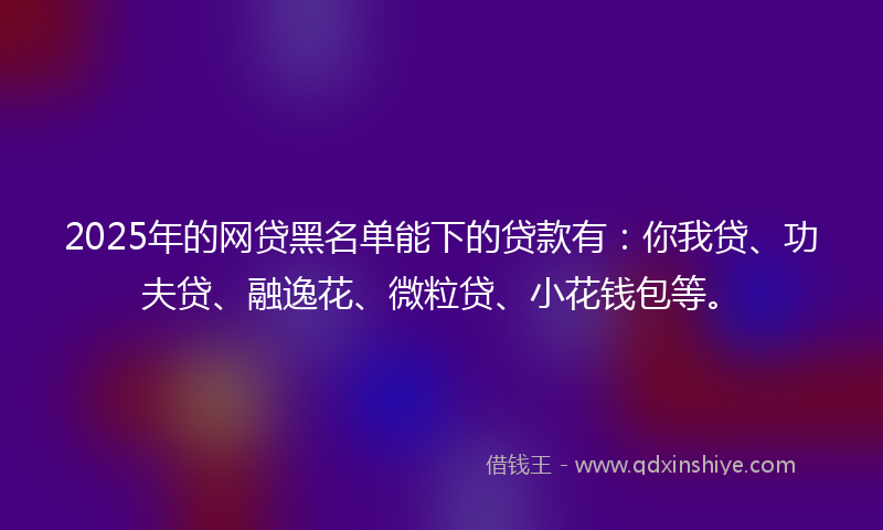2025年的网贷黑名单能下的贷款有：你我贷、功夫贷、融逸花、微粒贷、小花钱包等。