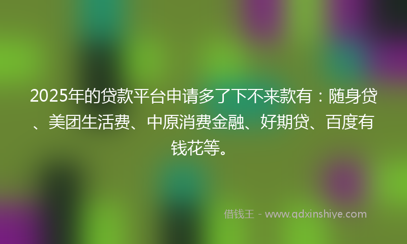 2025年的贷款平台申请多了下不来款有：随身贷、美团生活费、中原消费金融、好期贷、百度有钱花等。