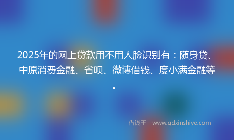 2025年的网上贷款用不用人脸识别有：随身贷、中原消费金融、省呗、微博借钱、度小满金融等。