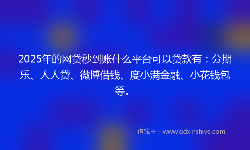 2025年的网贷秒到账什么平台可以贷款有：分期乐、人人贷、微博借钱、度小满金融、小花钱包等。