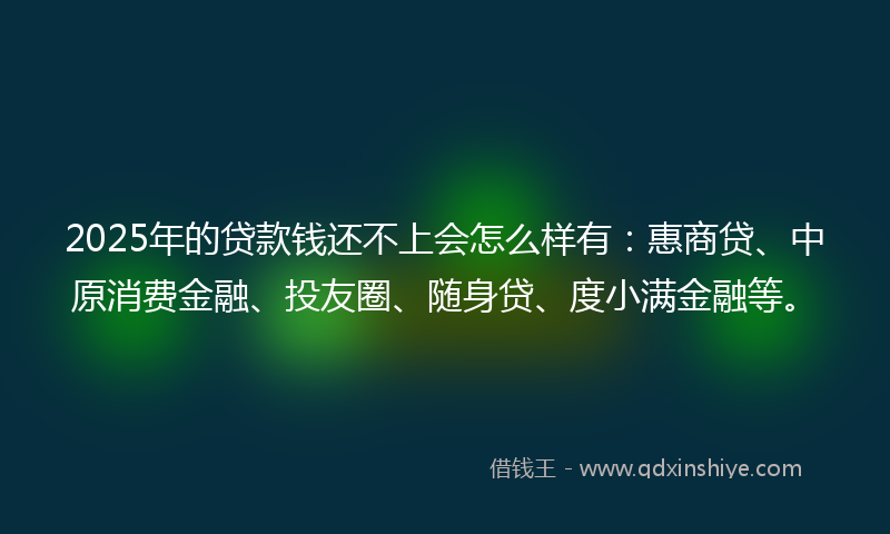 2025年的贷款钱还不上会怎么样有：惠商贷、中原消费金融、投友圈、随身贷、度小满金融等。