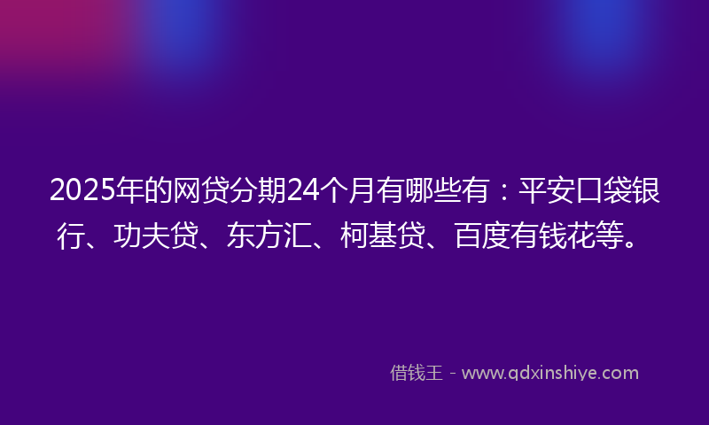 2025年的网贷分期24个月有哪些有：平安口袋银行、功夫贷、东方汇、柯基贷、百度有钱花等。