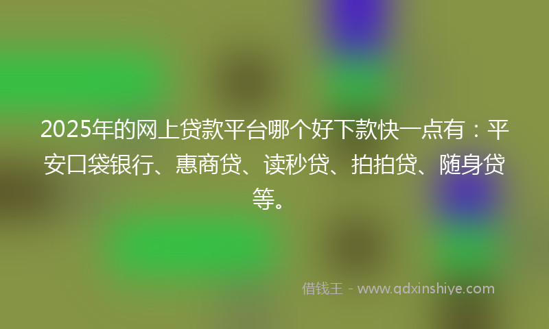 2025年的网上贷款平台哪个好下款快一点有：平安口袋银行、惠商贷、读秒贷、拍拍贷、随身贷等。