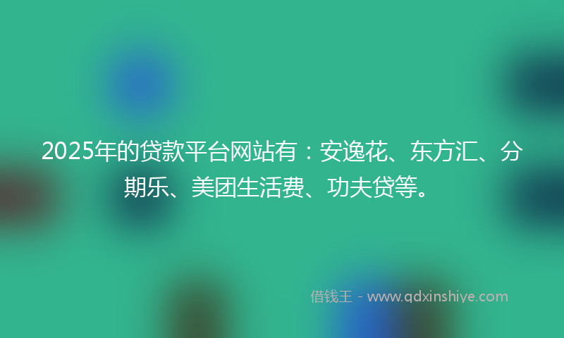 2025年的贷款平台网站有：安逸花、东方汇、分期乐、美团生活费、功夫贷等。