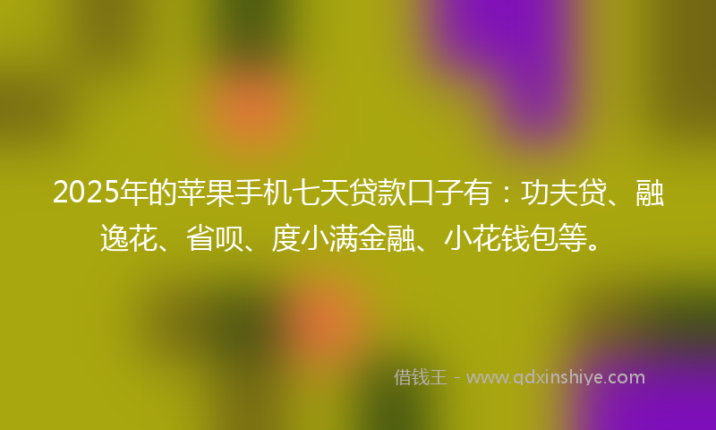 2025年的苹果手机七天贷款口子有：功夫贷、融逸花、省呗、度小满金融、小花钱包等。