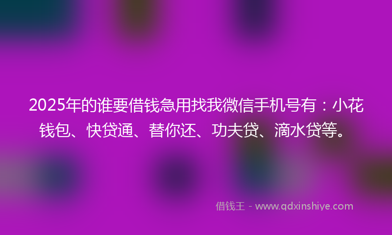 2025年的谁要借钱急用找我微信手机号有：小花钱包、快贷通、替你还、功夫贷、滴水贷等。