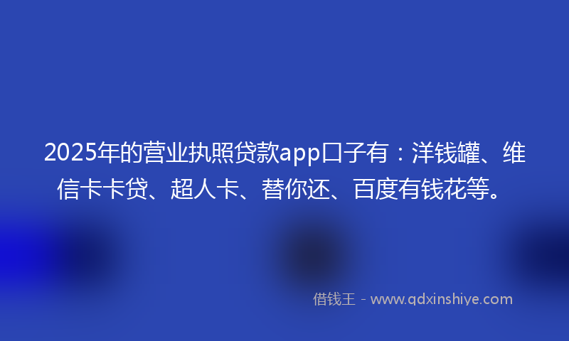 2025年的营业执照贷款app口子有：洋钱罐、维信卡卡贷、超人卡、替你还、百度有钱花等。