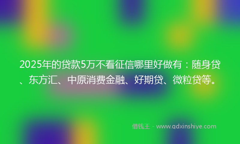 2025年的贷款5万不看征信哪里好做有：随身贷、东方汇、中原消费金融、好期贷、微粒贷等。