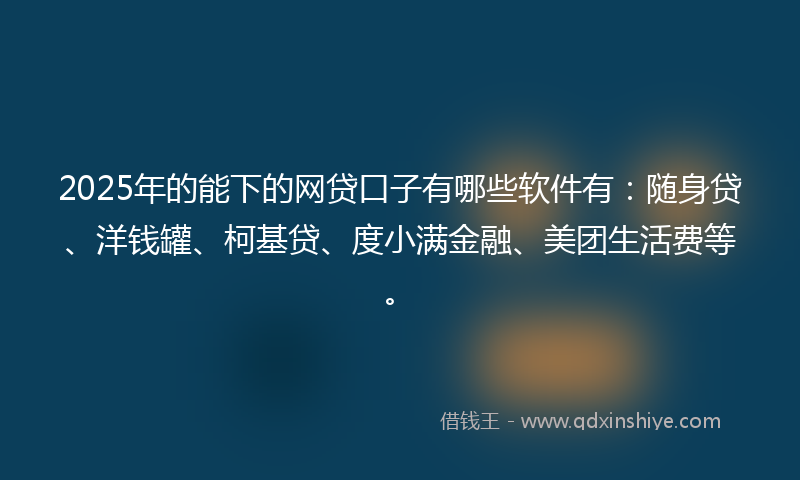 2025年的能下的网贷口子有哪些软件有：随身贷、洋钱罐、柯基贷、度小满金融、美团生活费等。
